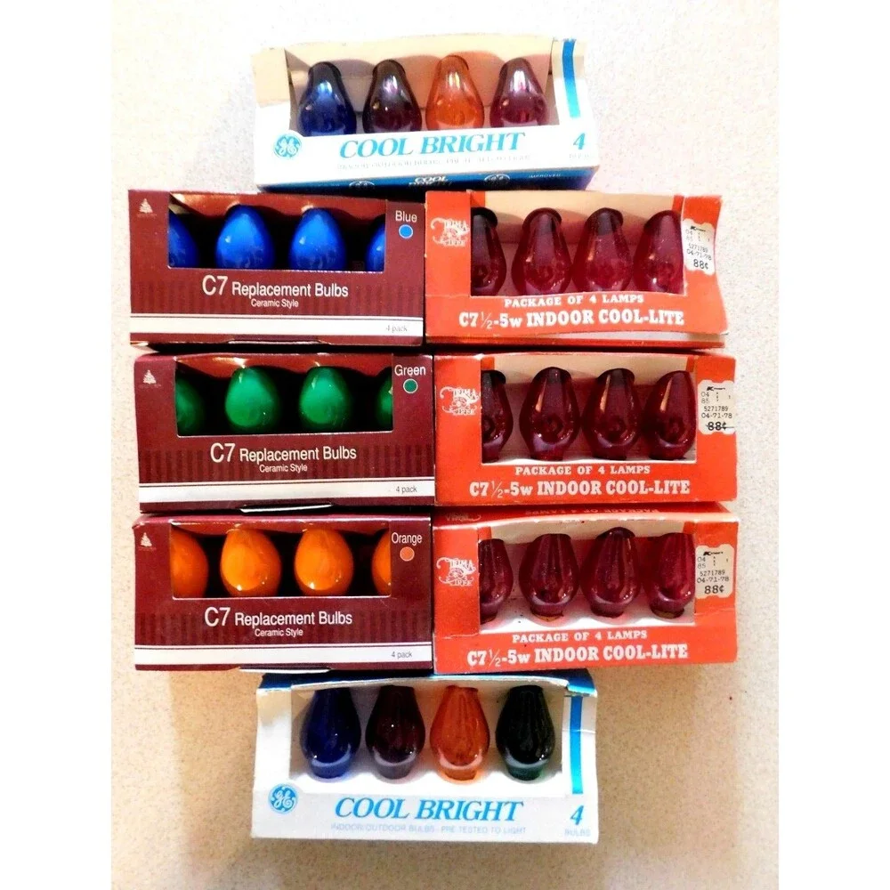 C7 (8) Vintage Replacement Multi Color Bulbs